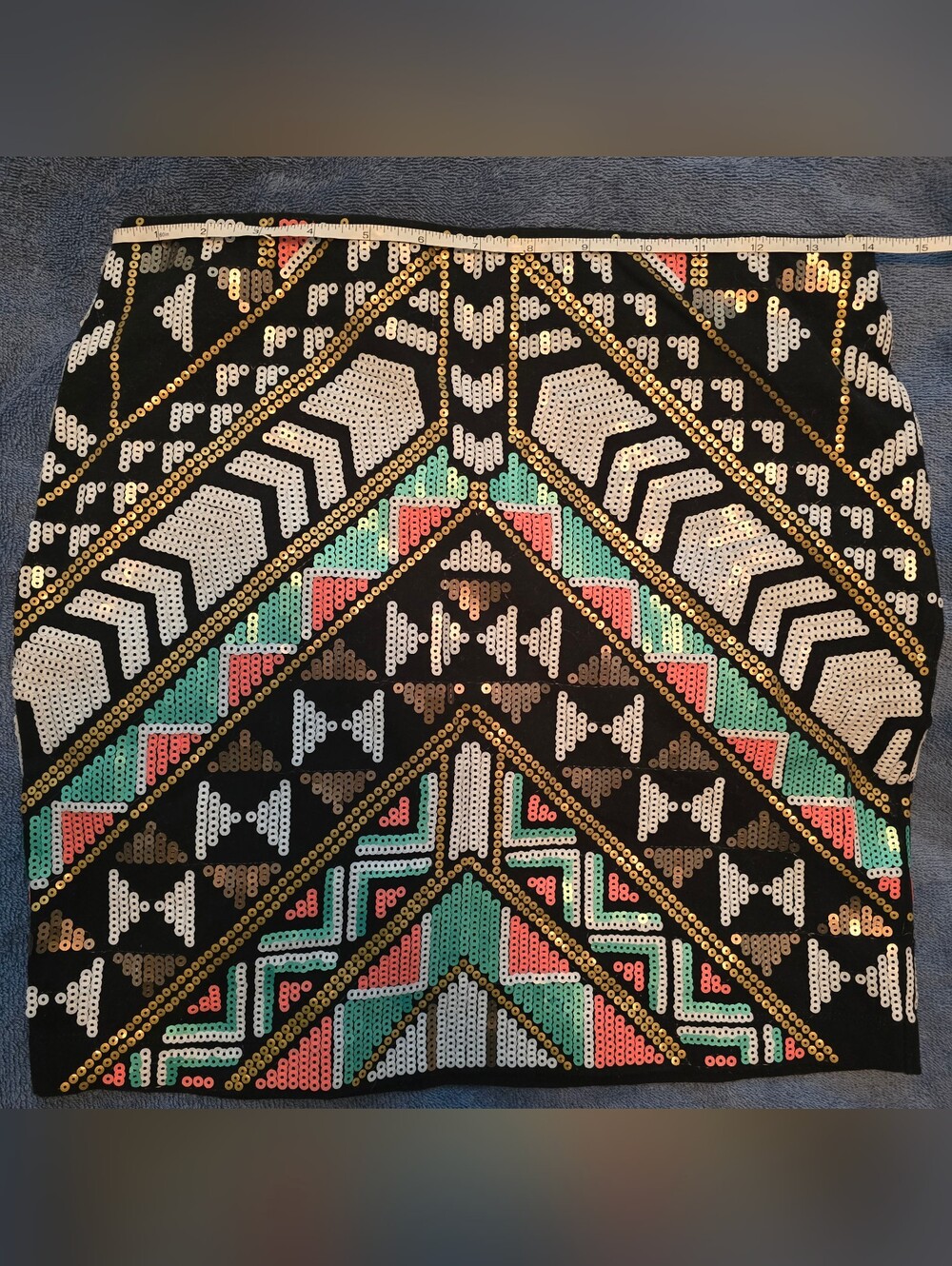 Express Sequin Tribal Geometric Mini Skirt